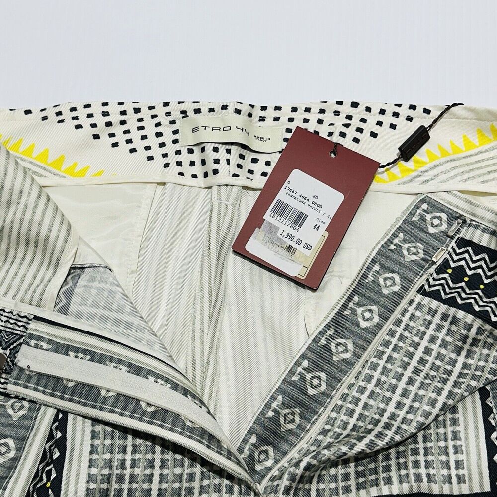 ETRO Women 44 US/8 Silk Wide Leg High Rise Aztec Ivory Gray Bandana NWT $1990 - Picture 5 of 12
